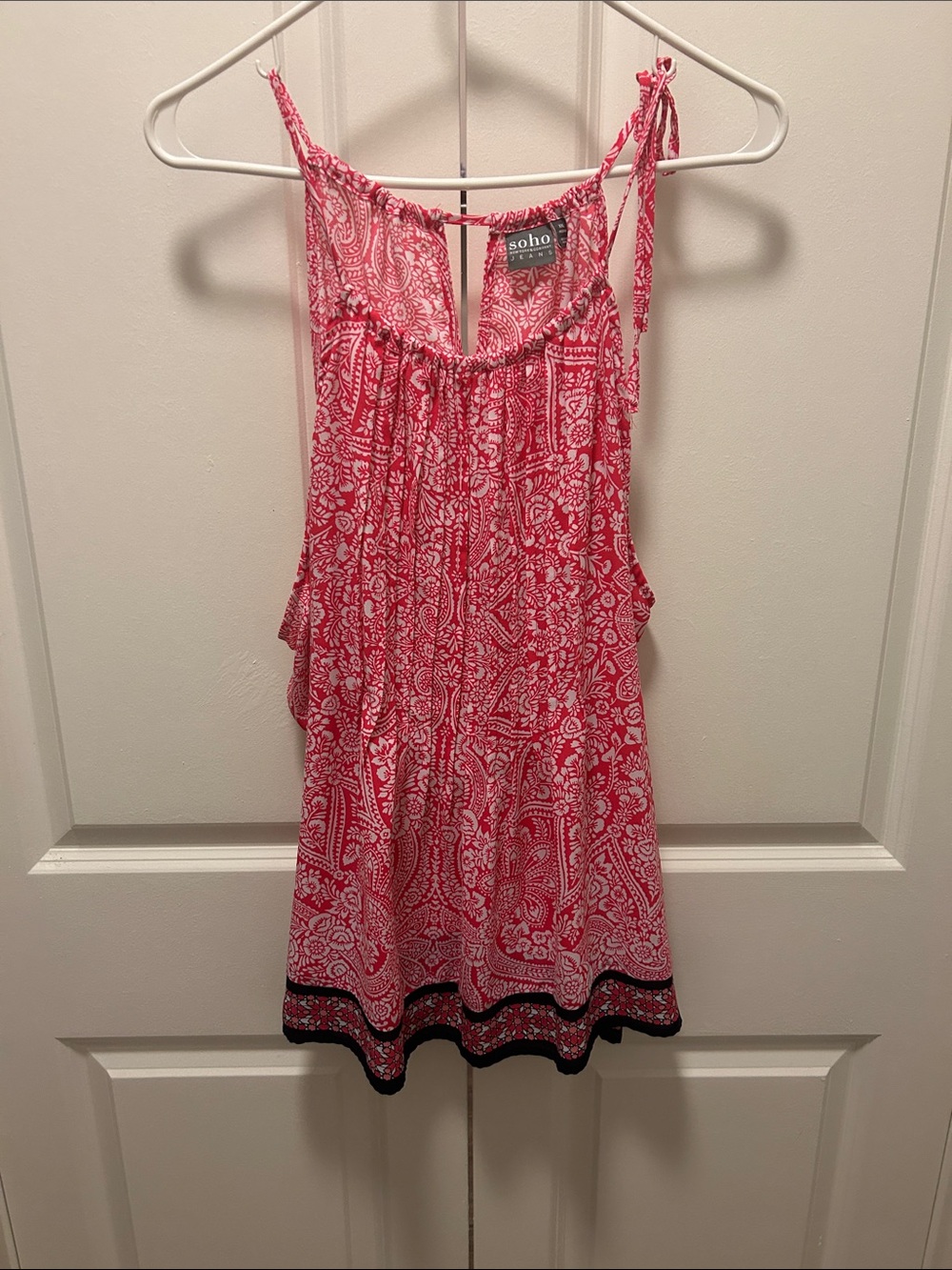 Soho Red Paisley Tie-Shoulder Tank Dress with Black Hem